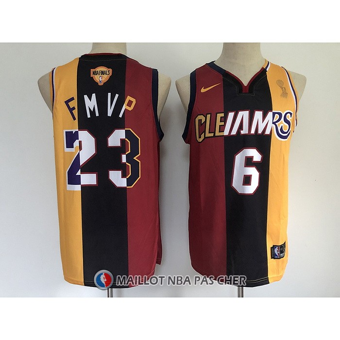 Maillot Los Angeles Lakers LeBron James No 6 23 2020 Fmvp Heat Cavaliers Split Dual Number Rouge Or